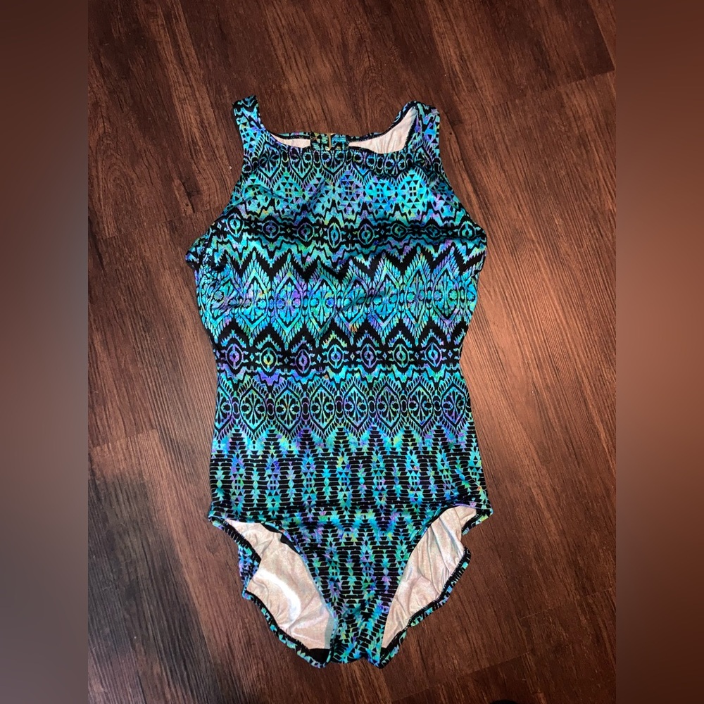 Longitude women’s Blue & Teal Geometric One-Piece Swimsuit size 14 - Picture 2 of 3